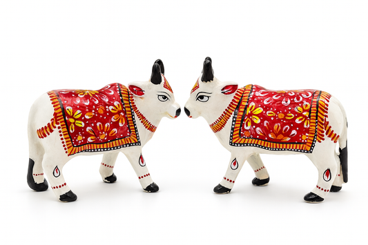 Traditional Rajasthani Minakari Hand-Painted Metal Cow Figurine