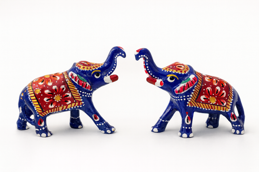 Traditional Rajasthani Miniature Craft Hand-Painted Metal Elephant Figurine