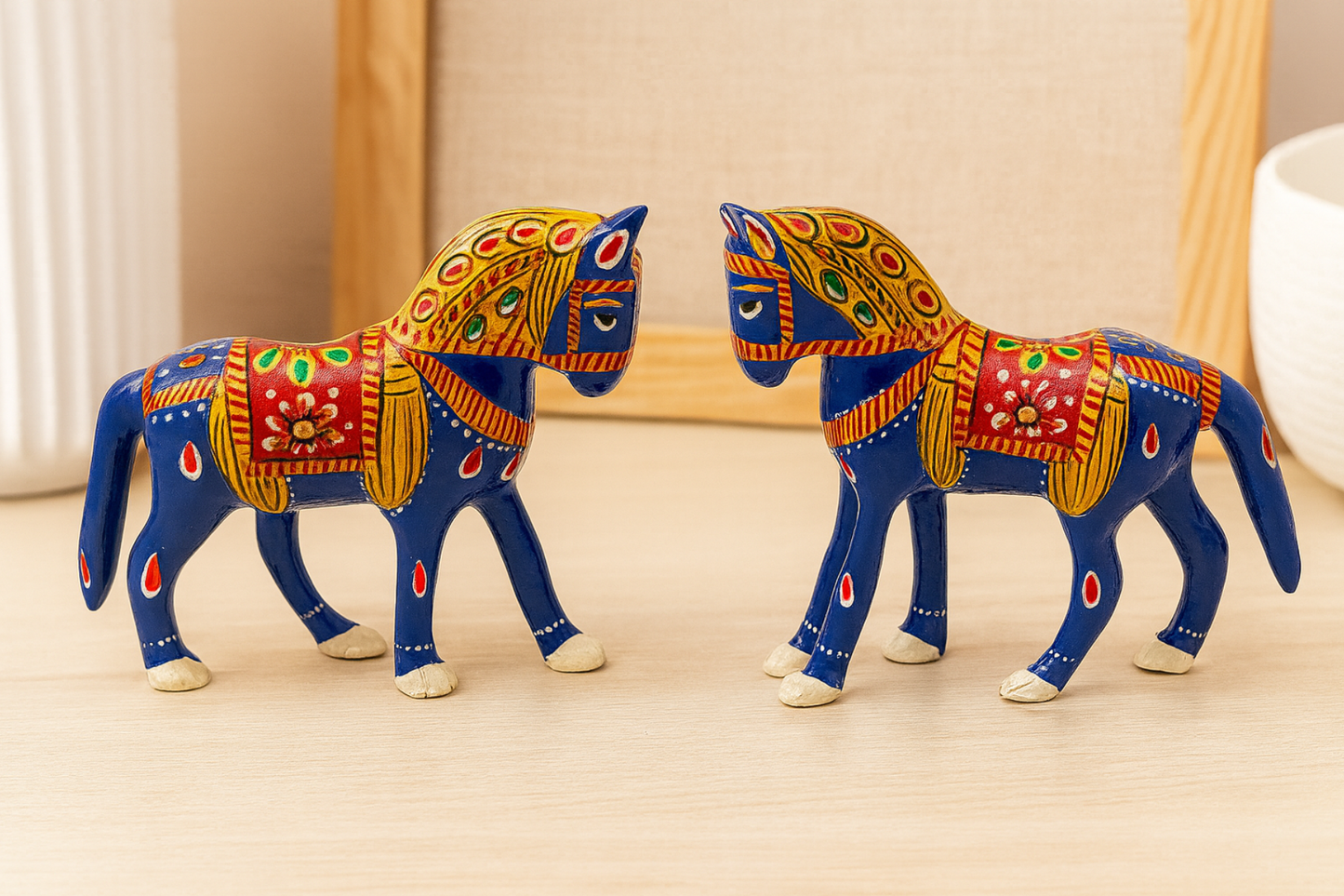 Traditional Jaipurist Hand-Painted Minakari Metal Horse Figurine