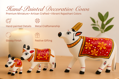 Traditional Rajasthani Minakari Hand-Painted Metal Cow Figurine