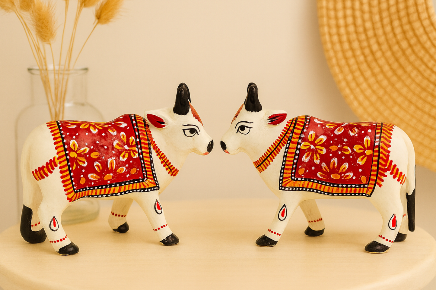 Traditional Rajasthani Minakari Hand-Painted Metal Cow Figurine