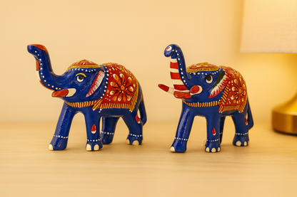 Traditional Rajasthani Miniature Craft Hand-Painted Metal Elephant Figurine