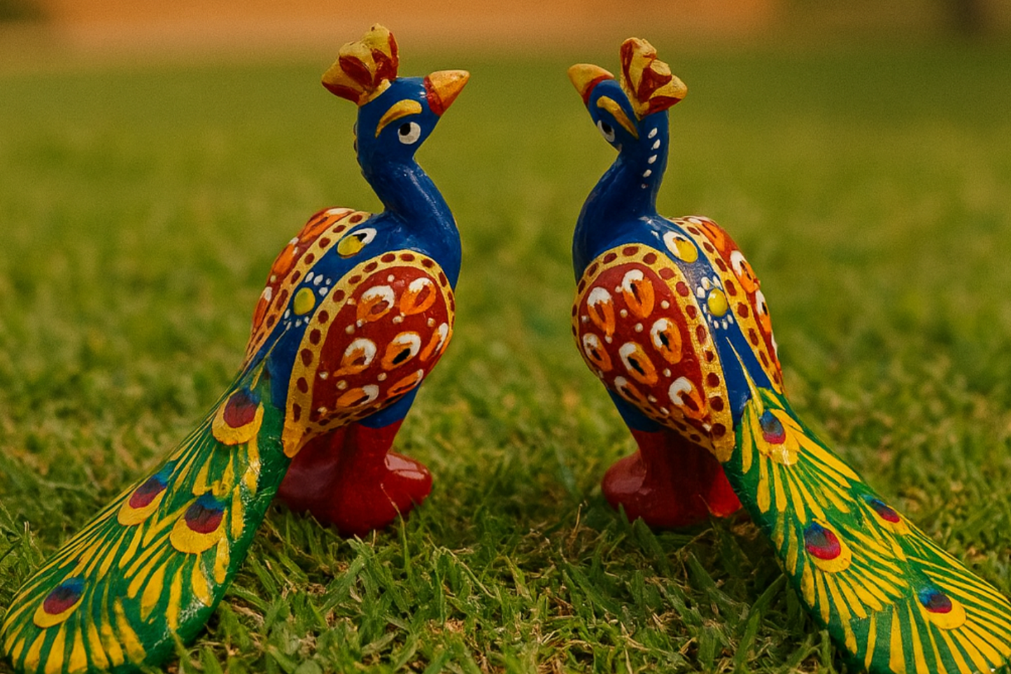 Rajasthani Miniature Hand-Painted Metal Minakari Peacock Figurine
