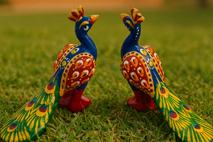 Rajasthani Miniature Hand-Painted Metal Minakari Peacock Figurine