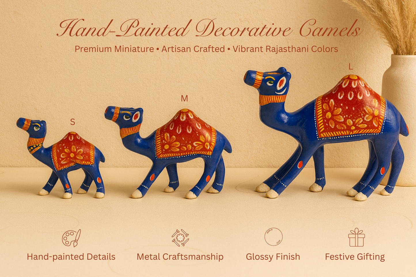 Traditional Jaipur Minakari Art Hand-Painted Metal Camel Figurine