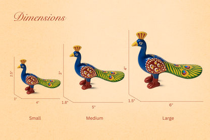 Rajasthani Miniature Hand-Painted Metal Minakari Peacock Figurine