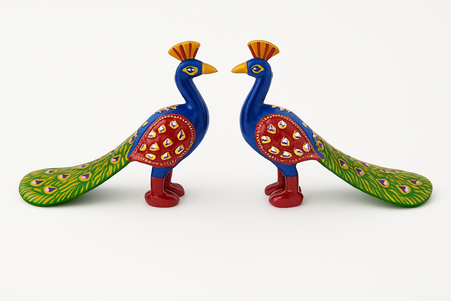 Rajasthani Miniature Hand-Painted Metal Minakari Peacock Figurine