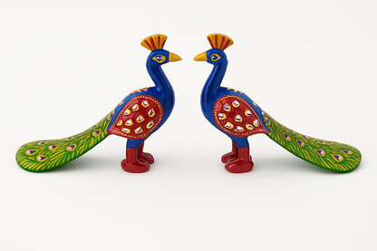 Rajasthani Miniature Hand-Painted Metal Minakari Peacock Figurine