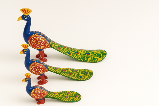 Rajasthani Miniature Hand-Painted Metal Minakari Peacock Figurine