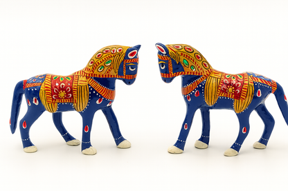 Traditional Jaipurist Hand-Painted Minakari Metal Horse Figurine