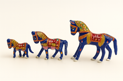 Traditional Jaipurist Hand-Painted Minakari Metal Horse Figurine