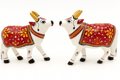 Traditional Rajasthani Minakari Hand-Painted Metal Cow Figurine