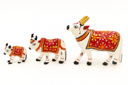 Traditional Rajasthani Minakari Hand-Painted Metal Cow Figurine