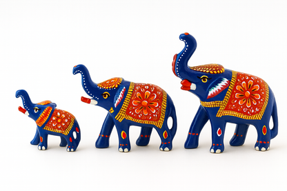 Traditional Rajasthani Miniature Craft Hand-Painted Metal Elephant Figurine