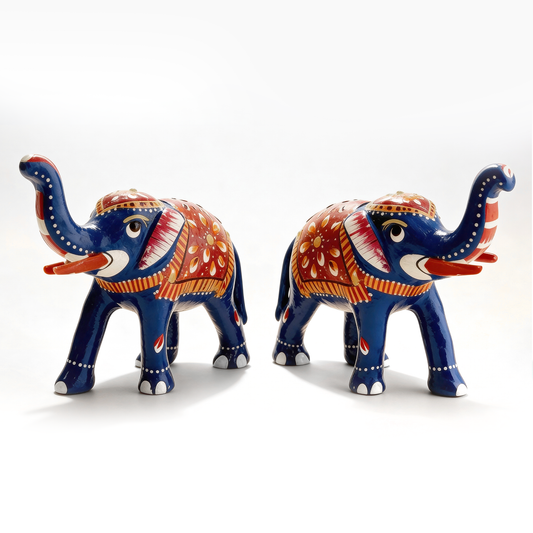 Traditional Rajasthani Miniature Craft Hand-Painted Metal Elephant Figurine