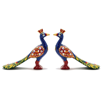 Rajasthani Miniature Hand-Painted Metal Minakari Peacock Figurine